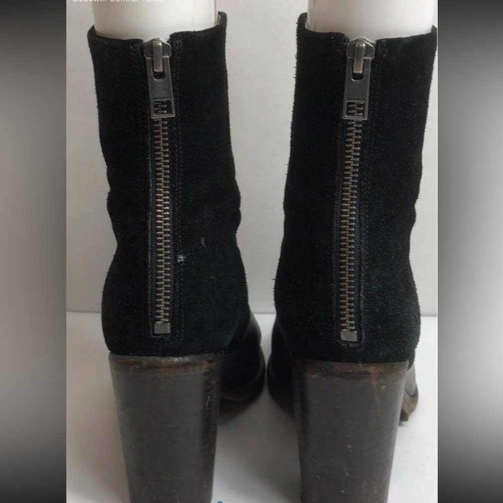All Saints Black Leather and Suede Chunky Heeled Ankle Boots Size 39 - Picture 3 of 5